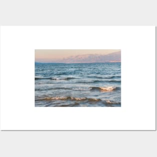 Sunset Waves and Mountains Posters and Art